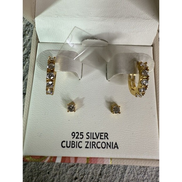 NIB Rachel Ashwell 925 Sterling Silver Vermeil Cubic Zirconia Earrings Set - Picture 2 of 10